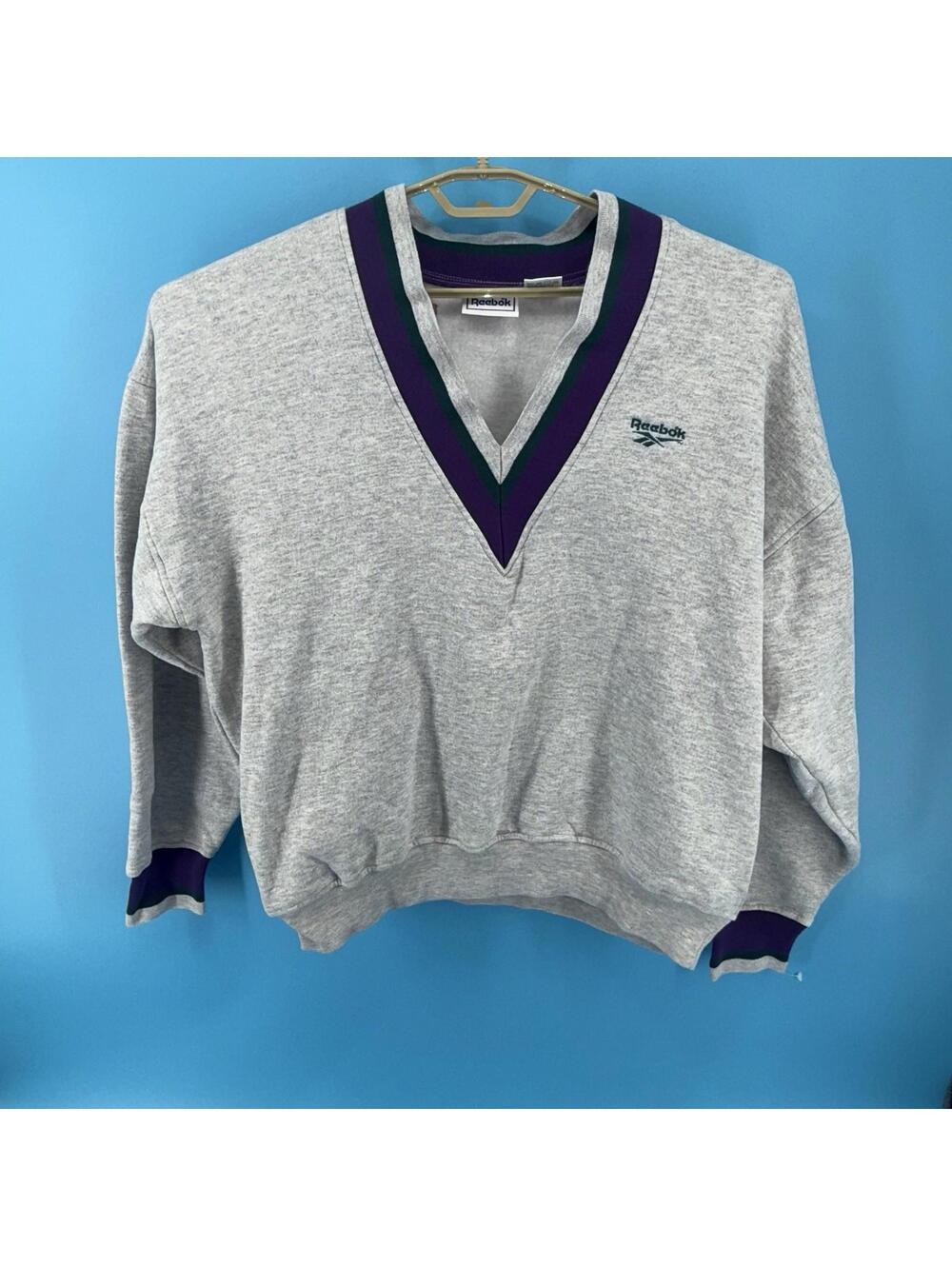 Vintage Rare 90s Reebok Deep V-Neck Sweatshirt Gray Mens Large Golf